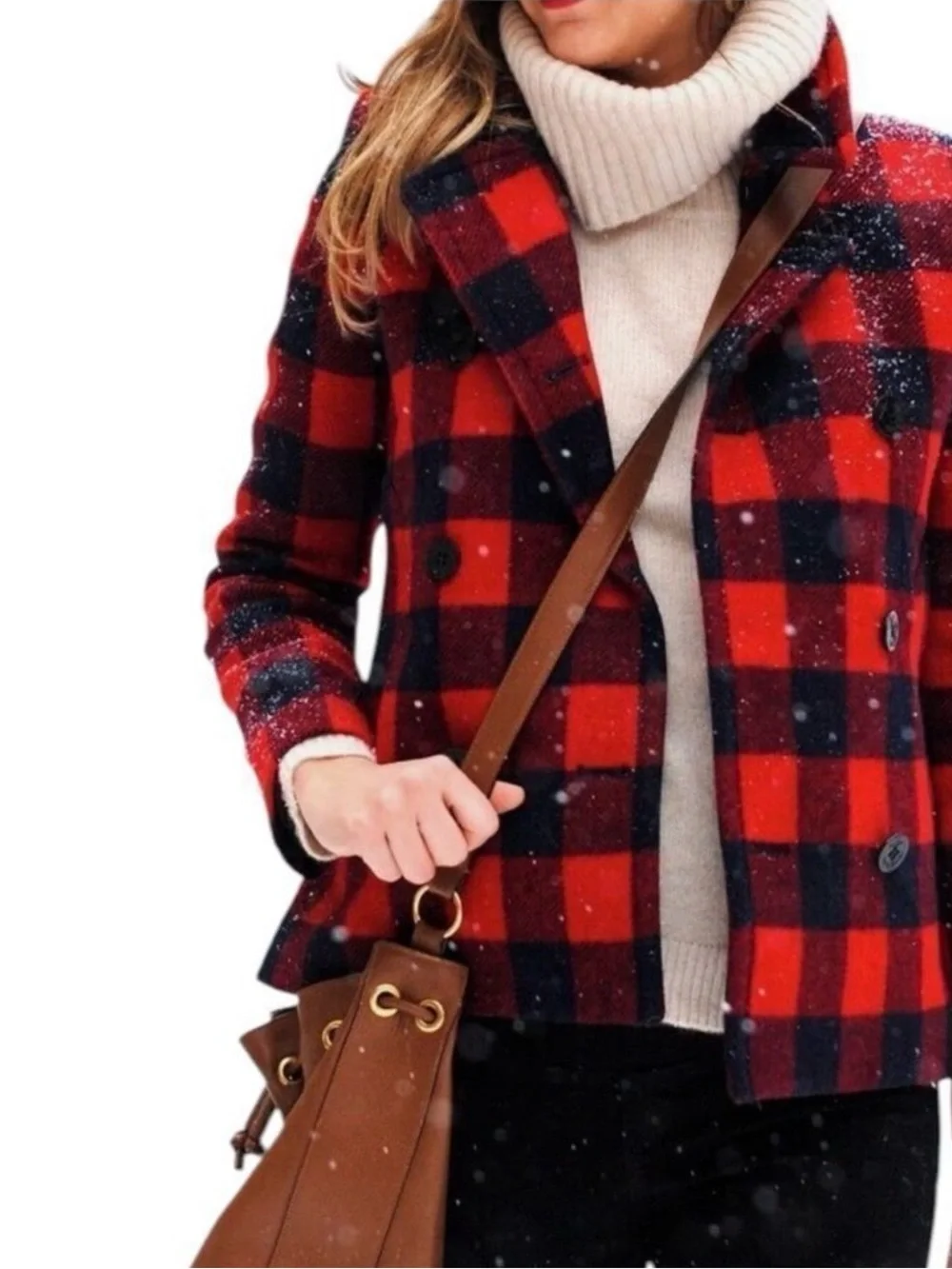 J.Crew 100% Wool Double Breasted Buffalo check plaid peacoat Jacket Size 12 - Picture 1 of 13